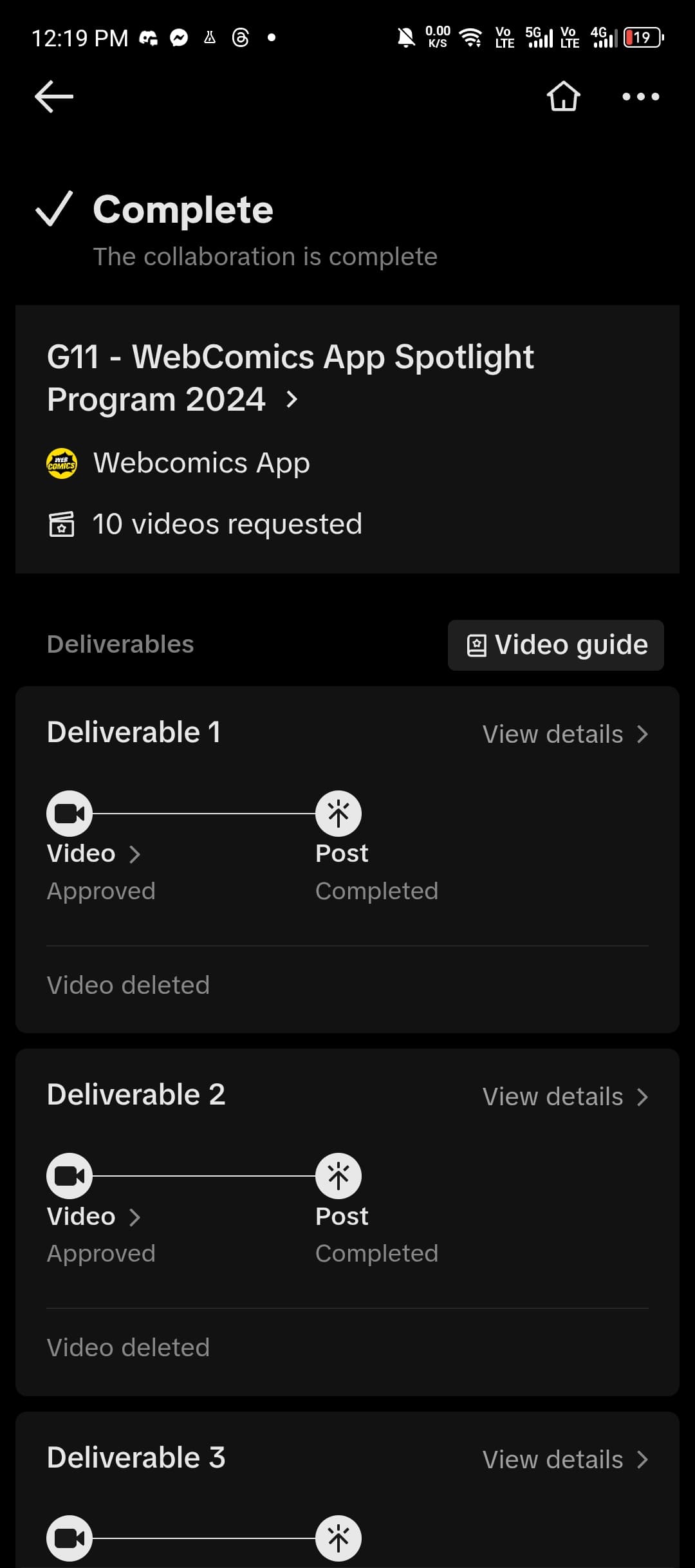 Webcomics campaign screenshot showing past social media work proof.